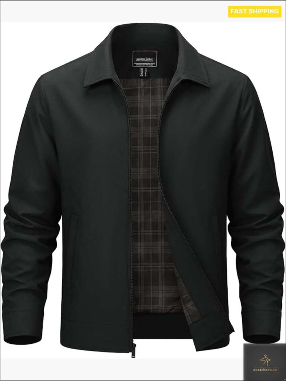 Men's Lightweight Windbreaker Jacket Full Zip Casual Fitted Trench Coat Plaid